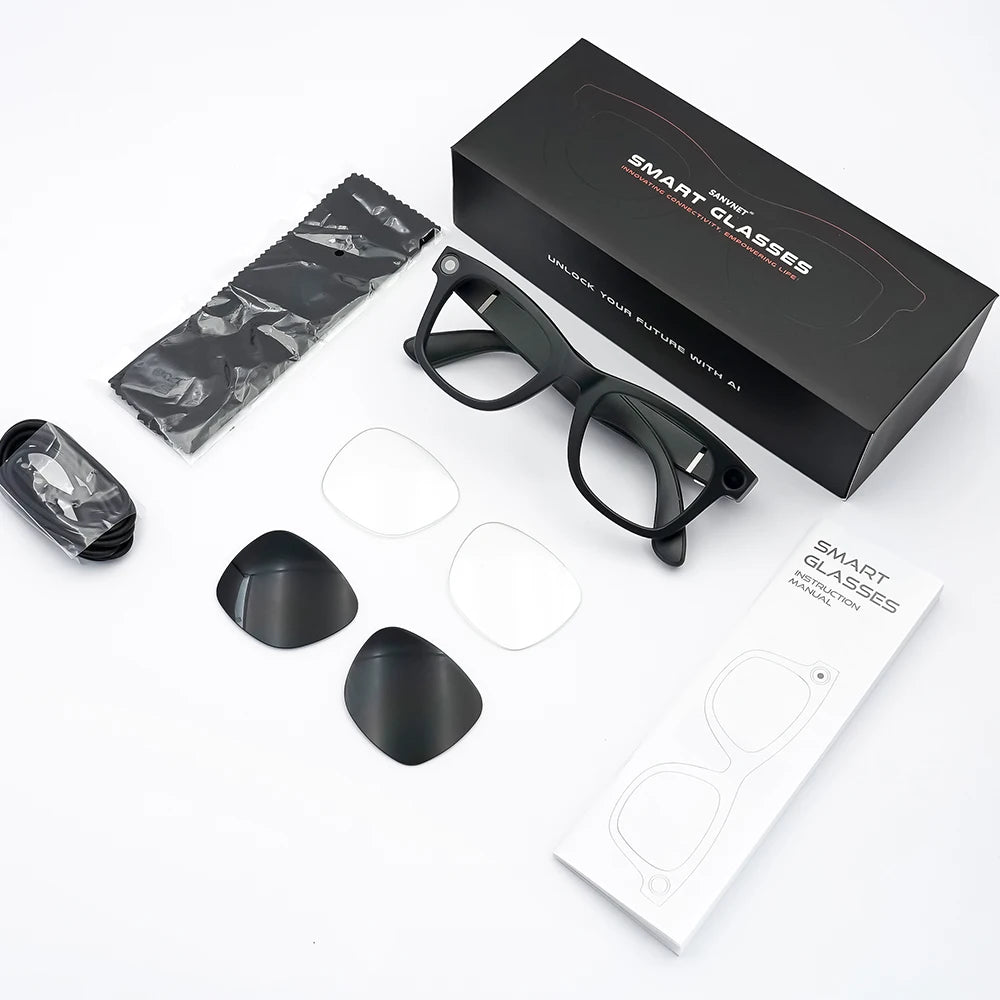 Sanvnet GS3 Smart Glasses with 8MP 4K Camera, Wi‑Fi Transmission, Bluetooth Calls, Music Playback, and Dual-Lens Wearable Headset