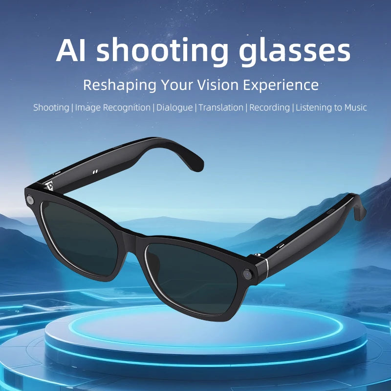 AI Smart Glasses with Camera Recording 4GB IP65 1080P Video Audio AI Chat Translation BT Call Music Wifi Transfer V03 Sunglasses